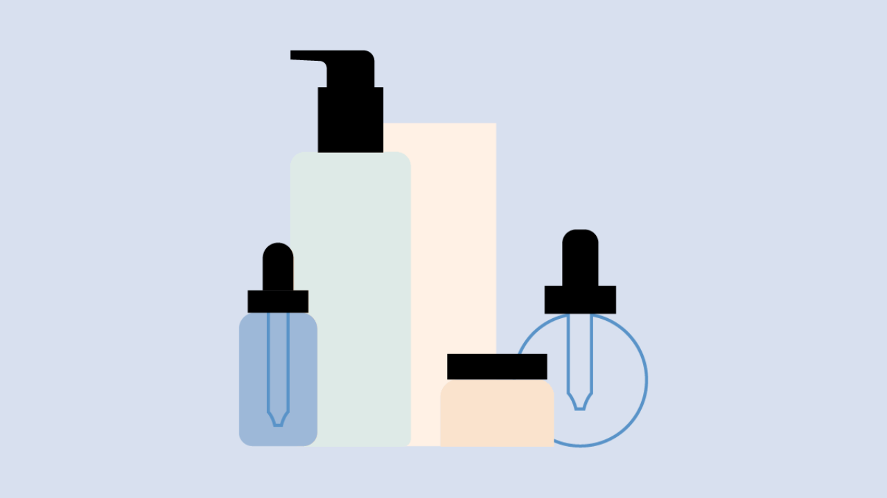 Illustration of a collection of beauty products